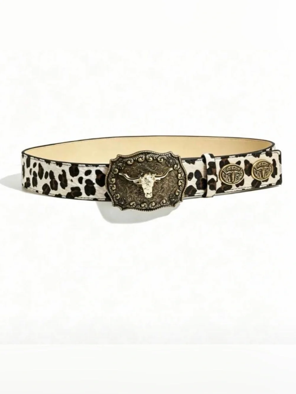 Western Belt Leopard Print, Bronze Longhorn Buckle Women’s Western Belt